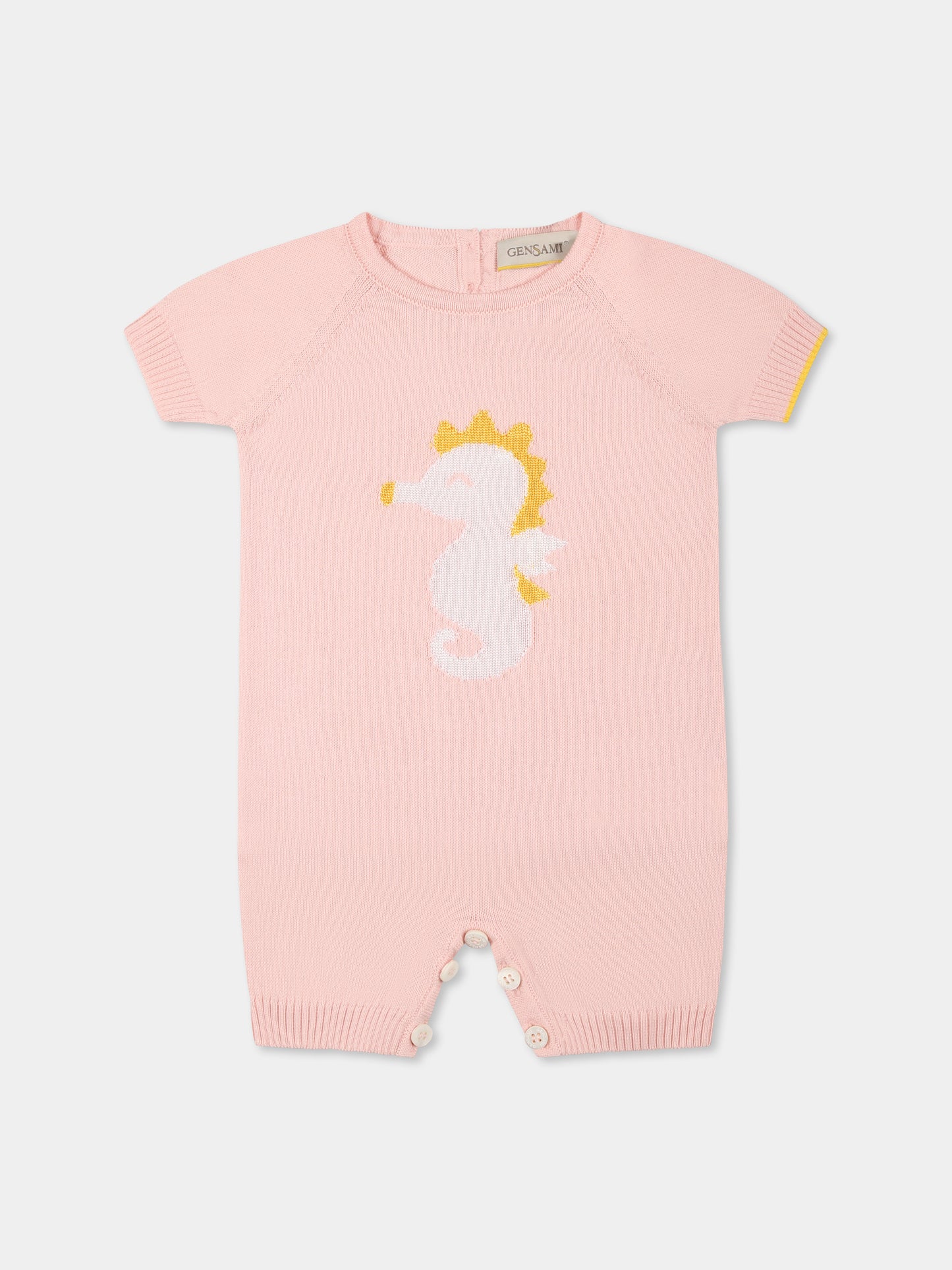 Pagliaccetto rosa per neonata con cavalluccio marino,Gensami,TU01-B-SH BABY PINK
