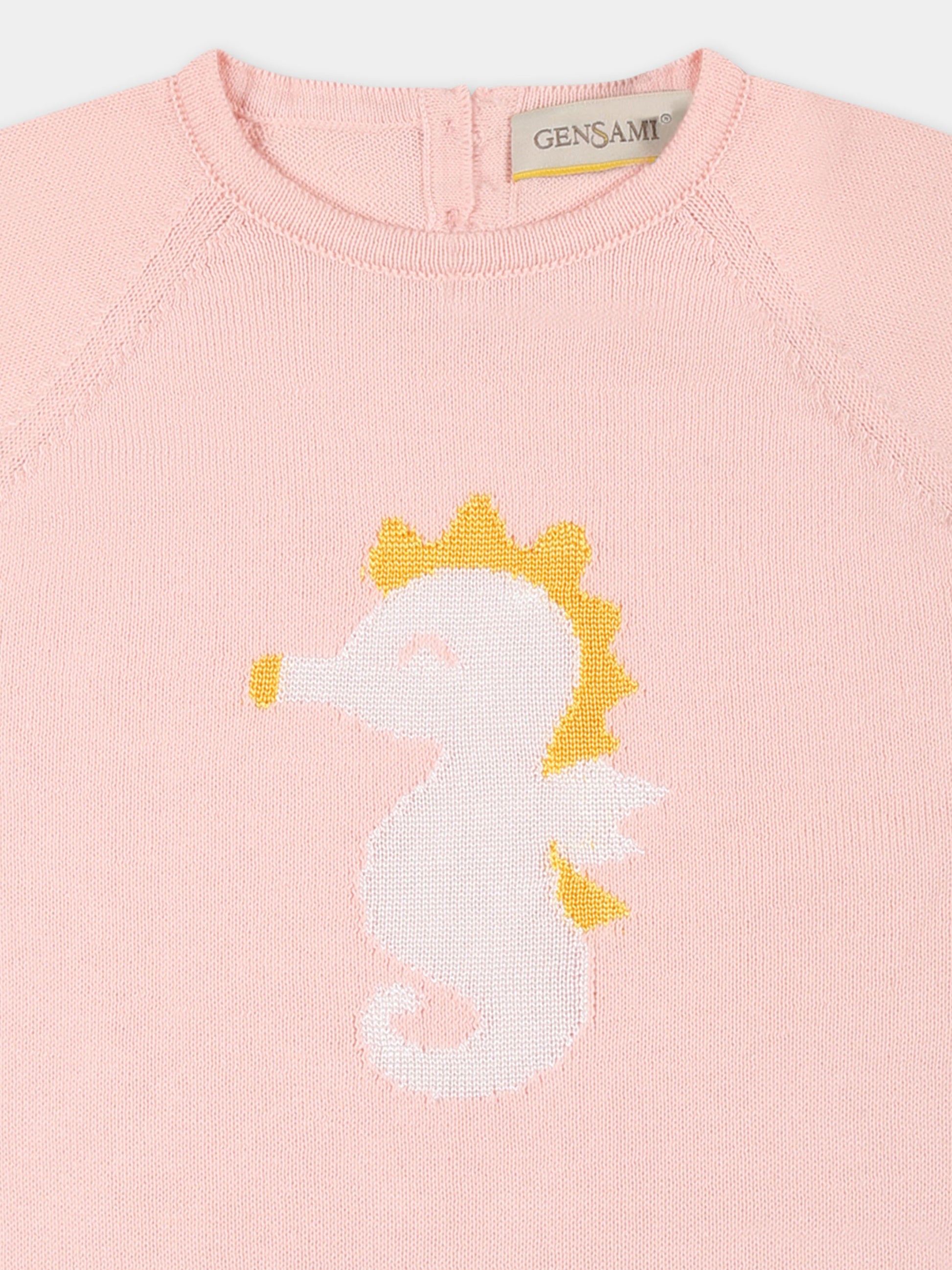 Pagliaccetto rosa per neonata con cavalluccio marino,Gensami,TU01-B-SH BABY PINK