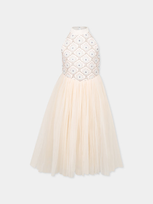 Robe rose pour fille avec motif floral et perles