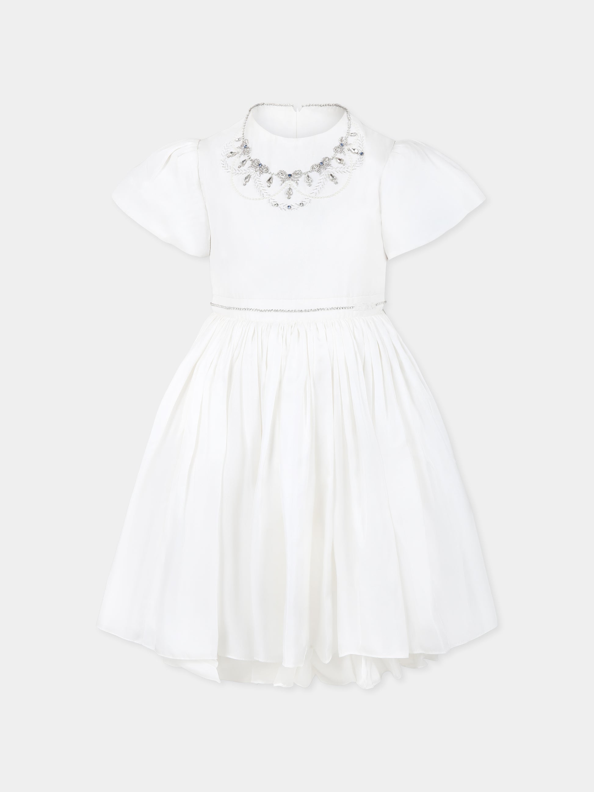 Vestito bianco per bambina con fiocchi e cristalli,Làtara,SS25 1625