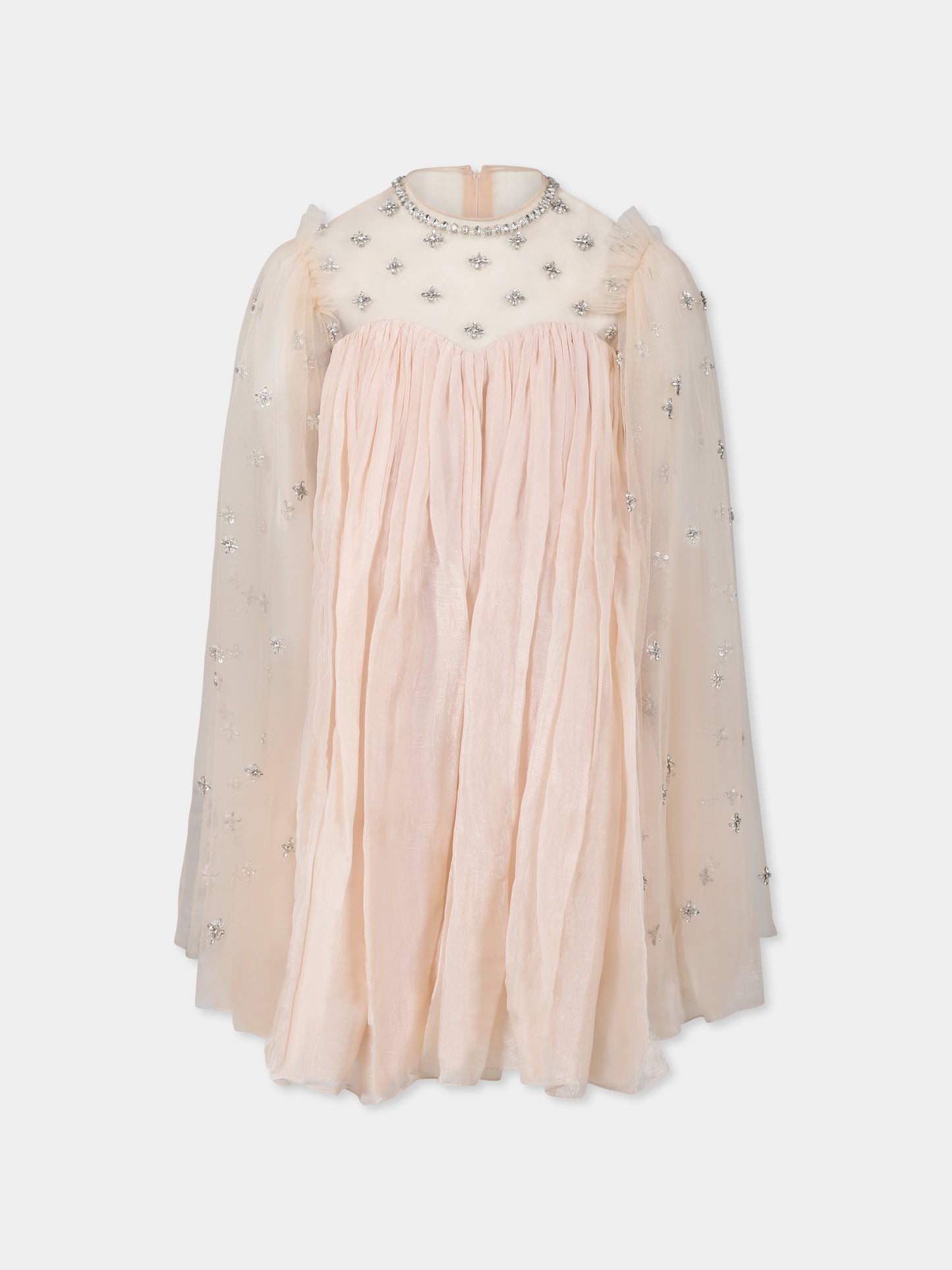 Vestito rosa per bambina con fiori e cristalli,Làtara,SS25 1628