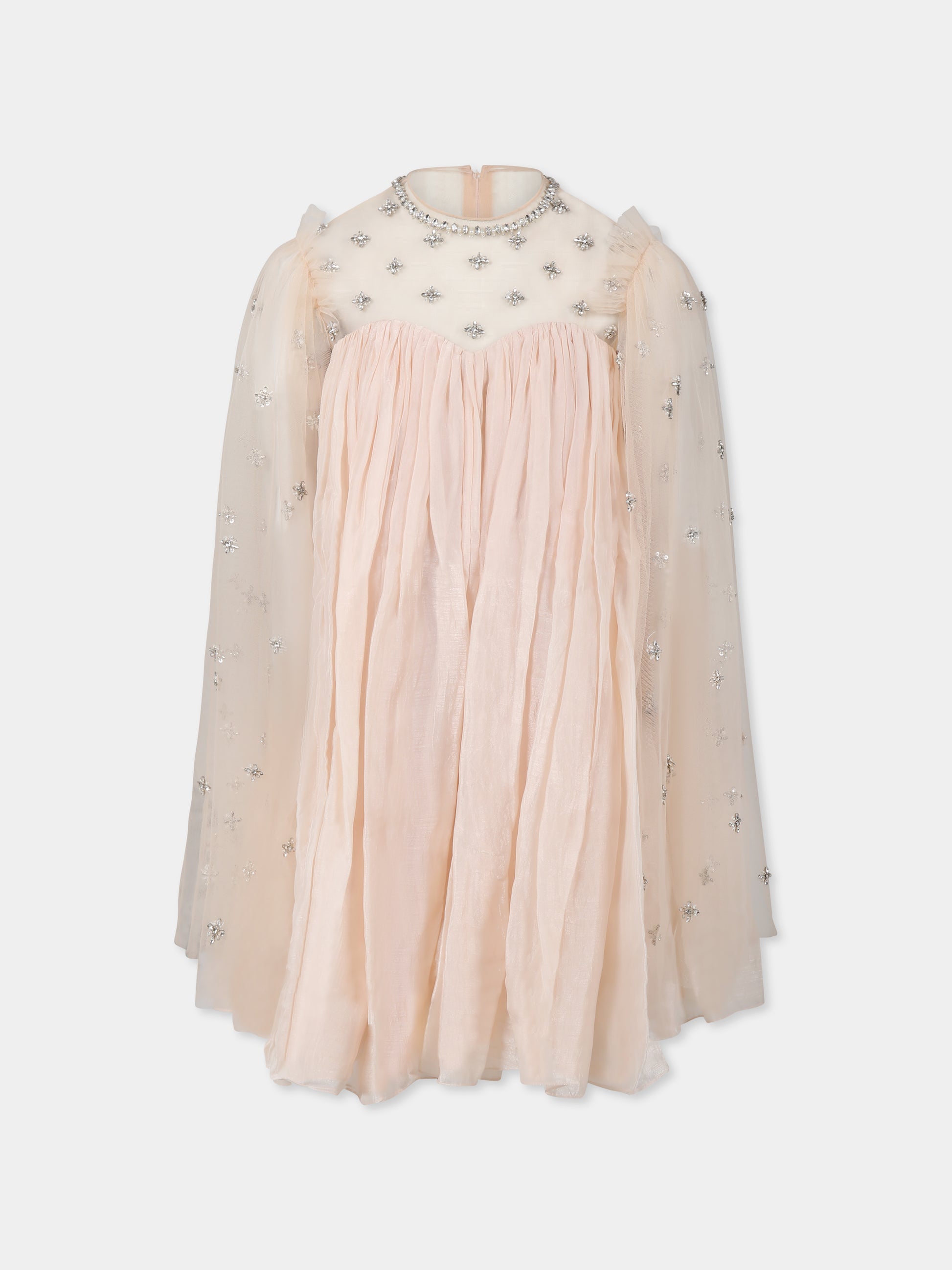 Vestito rosa per bambina con fiori e cristalli,Làtara,SS25 1628
