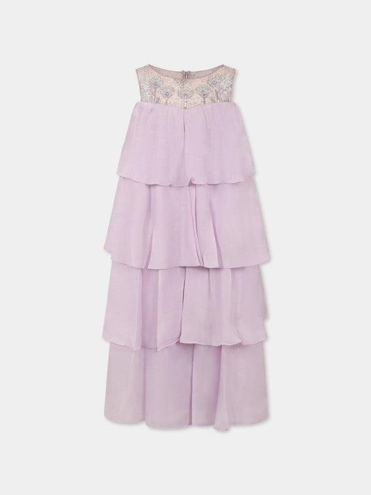 Vestito viola per bambina con fiori,Làtara,SS25 1634