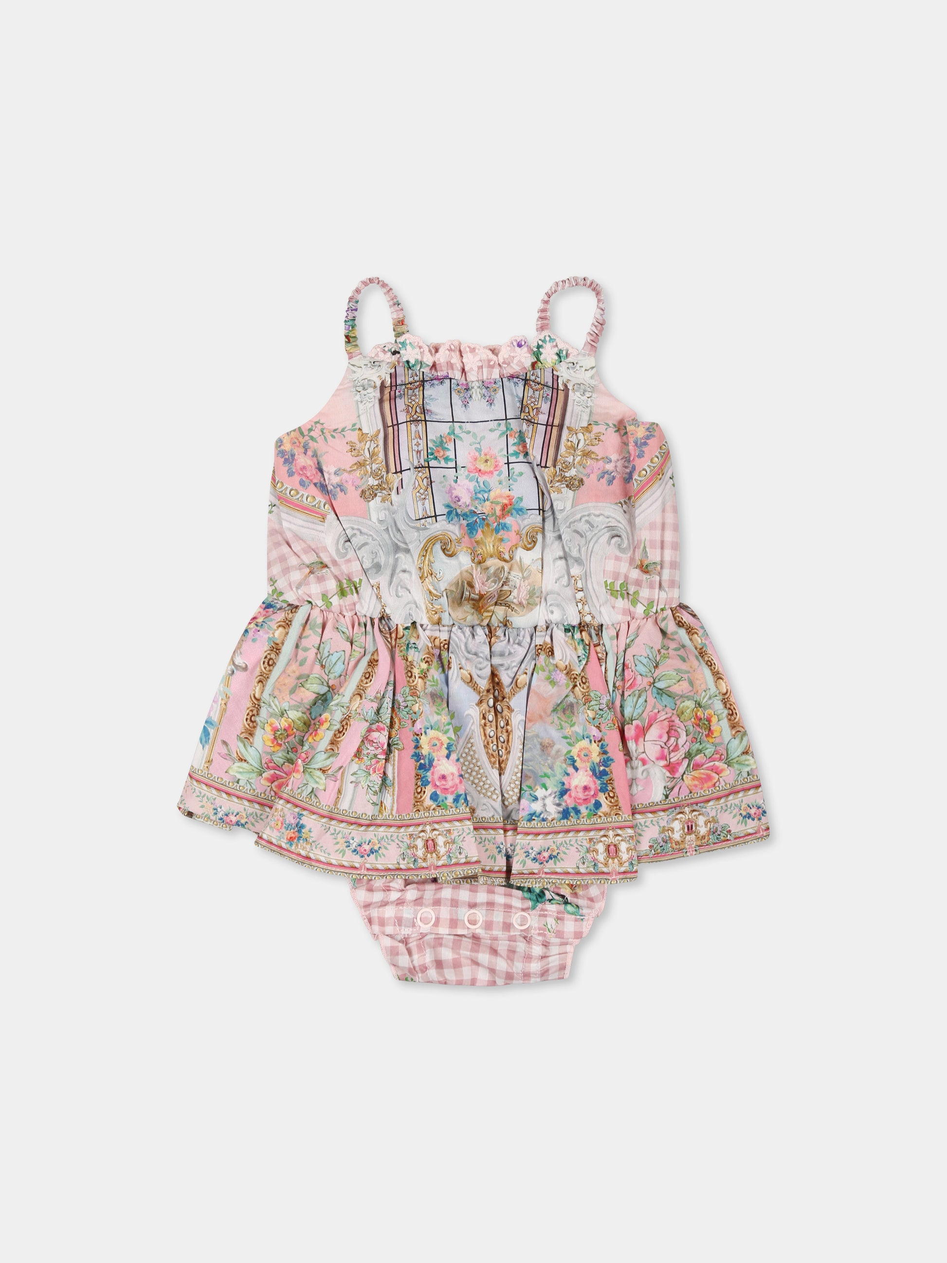 Vestito rosa per neonata con stampa floreale,Camilla,00034294 LISBLULL