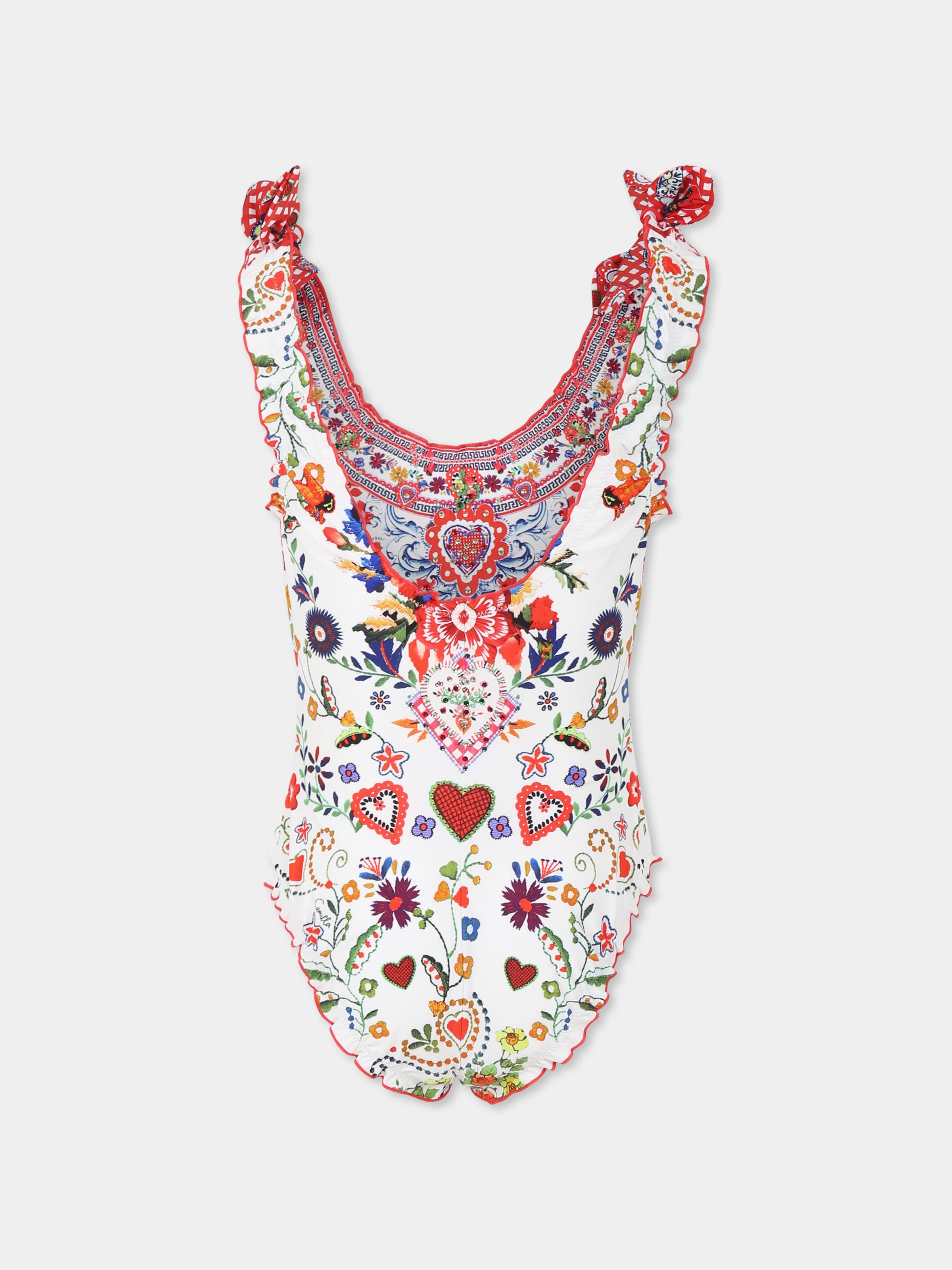 Costume intero bianco per bambina ocn stampa floreale,Camilla,00034363 FATHJUST