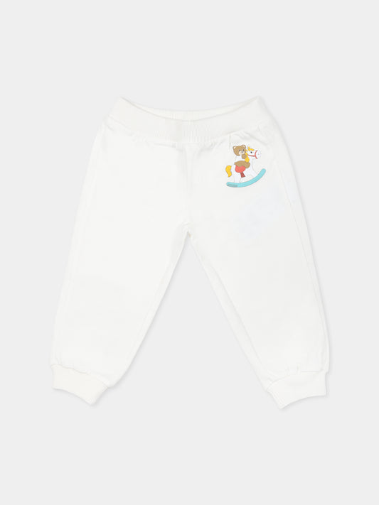 Pantaloni avorio per neonati con Teddy Bear e cavallo a dondolo,Moschino Kids,MOP03J LCA19 10063