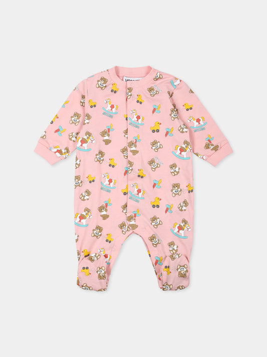 Tutina rosa per neonata con Teddy Bear e logo,Moschino Kids,MUY06F LAB92 83536