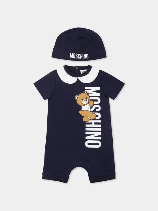 Set pagliaccetto blu per neonato con Teddy Bear,Moschino Kids,MUY068 LAA17 40016