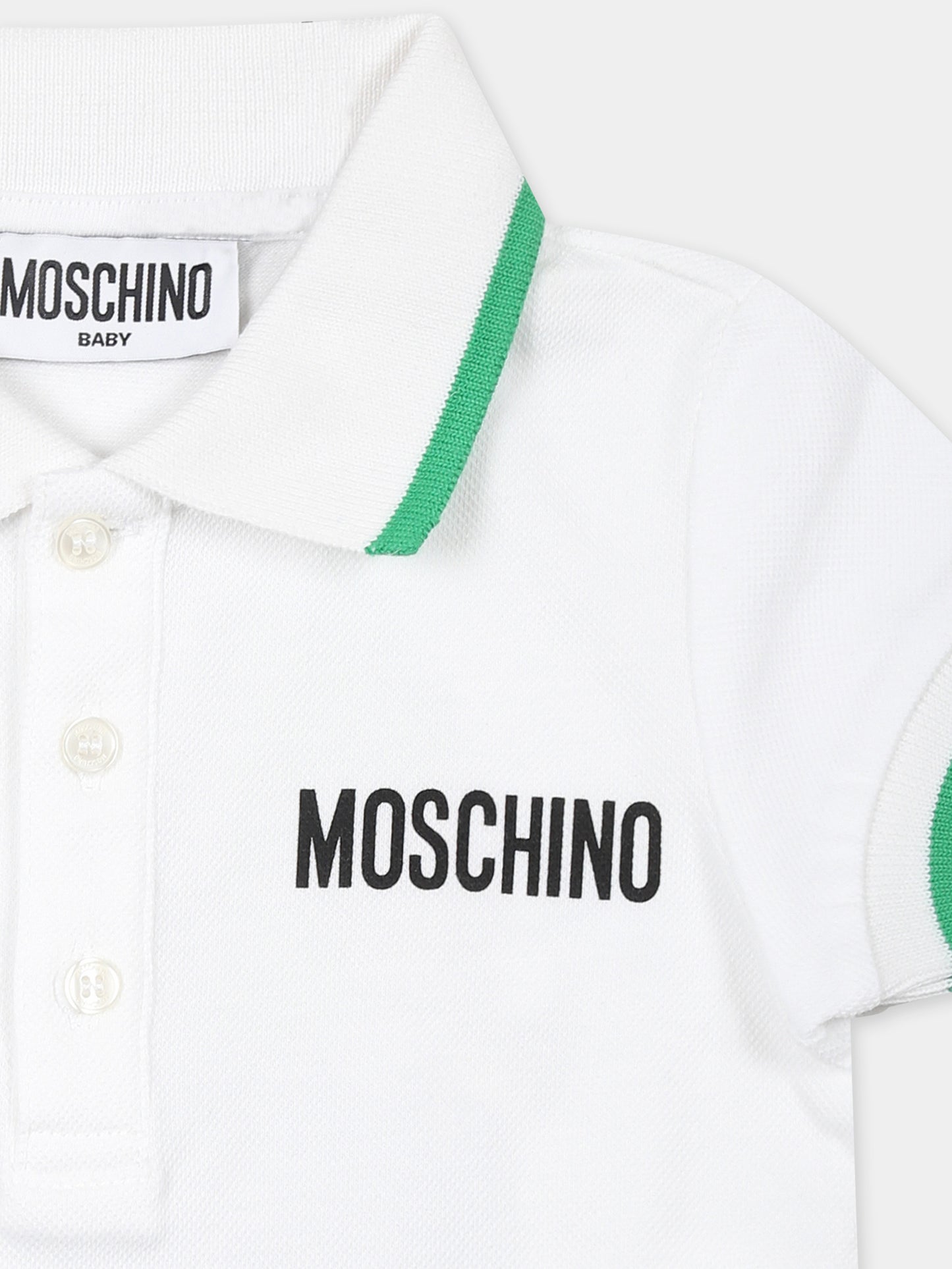 Polo bianca per neonato con Teddy Bears e logo,Moschino Kids,M8M01P LFA05 10101