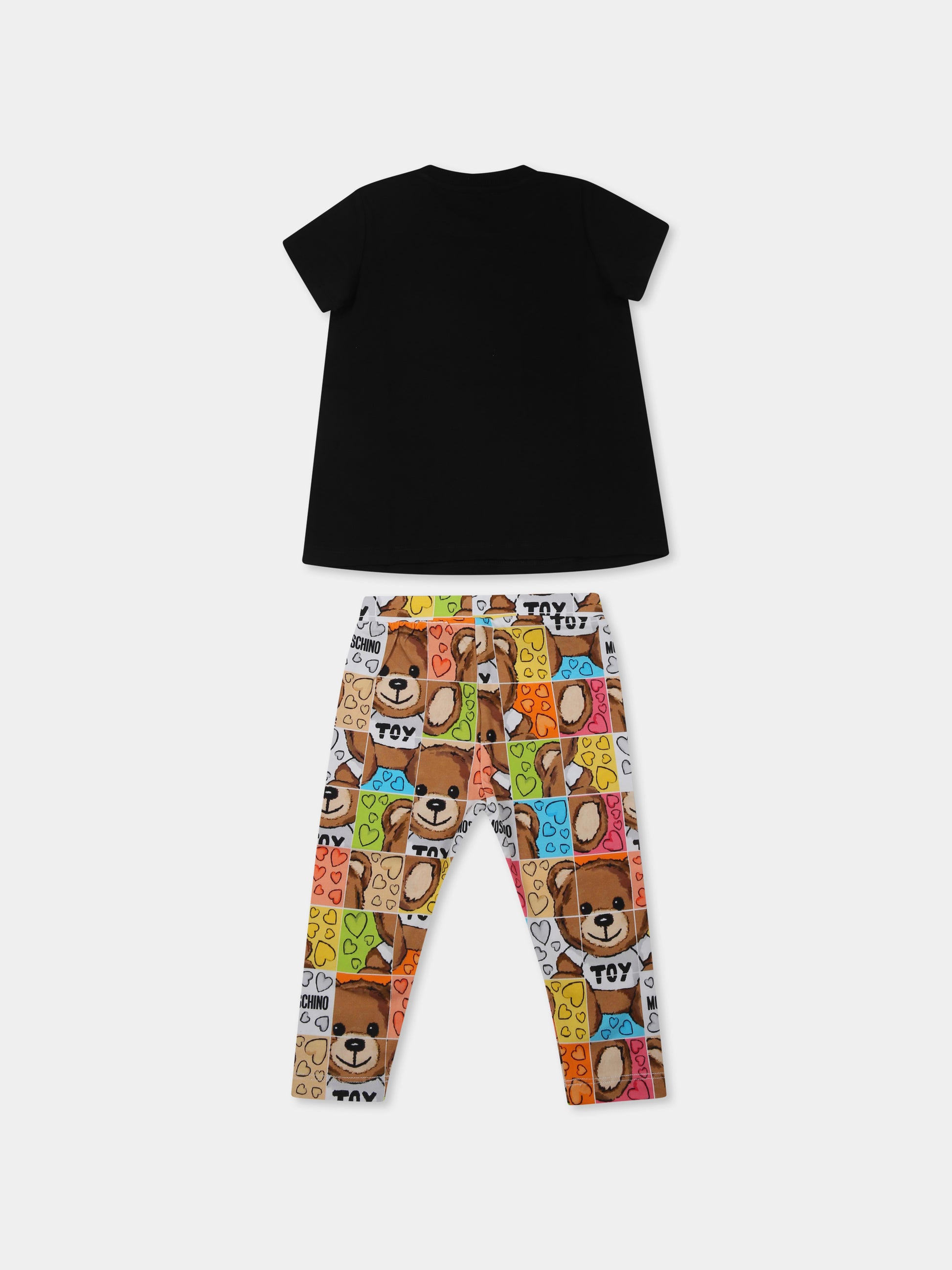 Completo nero per neonata con Teddy Bear e logo,Moschino Kids,MCG007 LBA10 60100