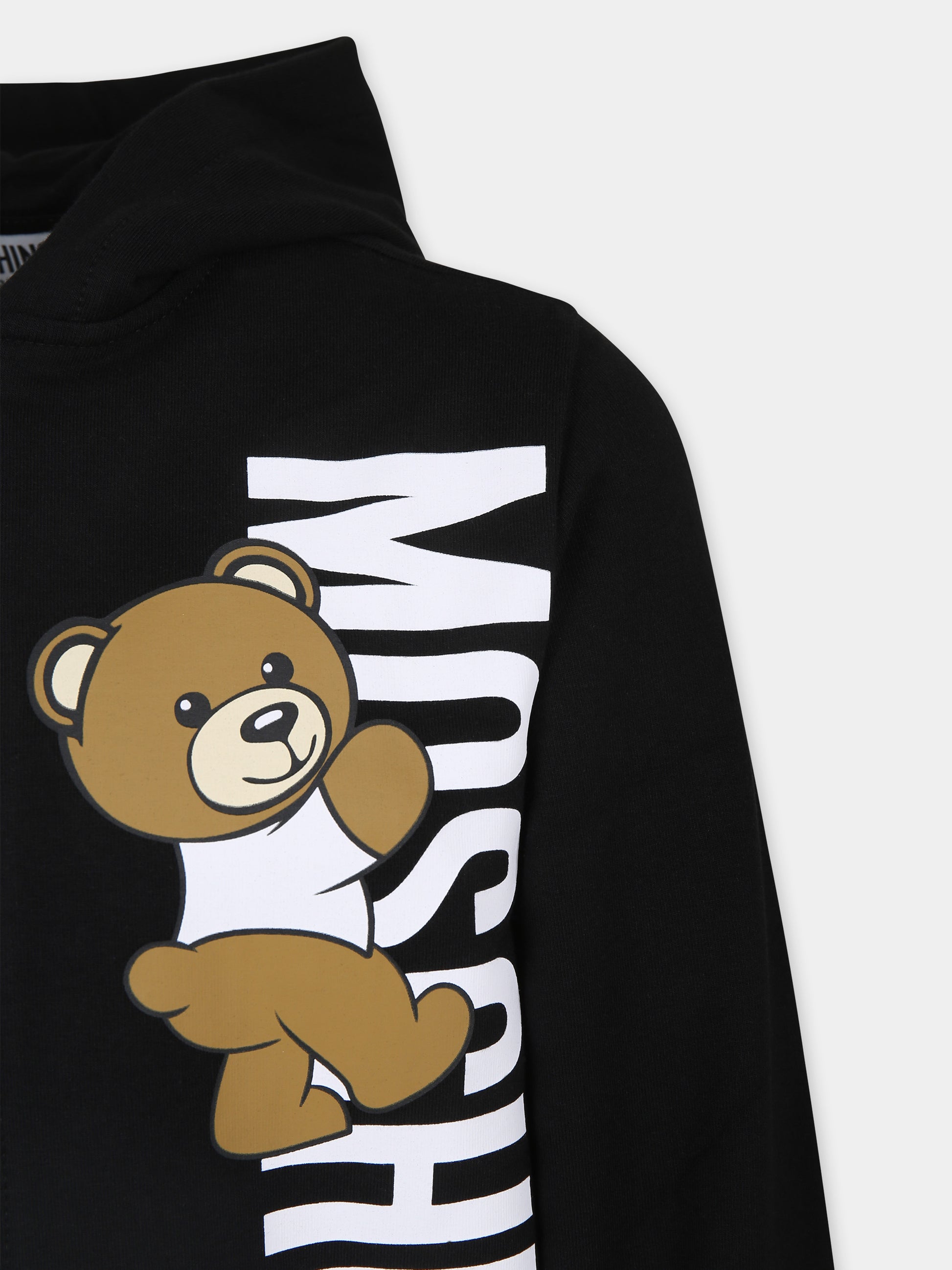 Felpa nera per bambini con Teddy Bear e logo,Moschino Kids,HUF08B LDA27 60100