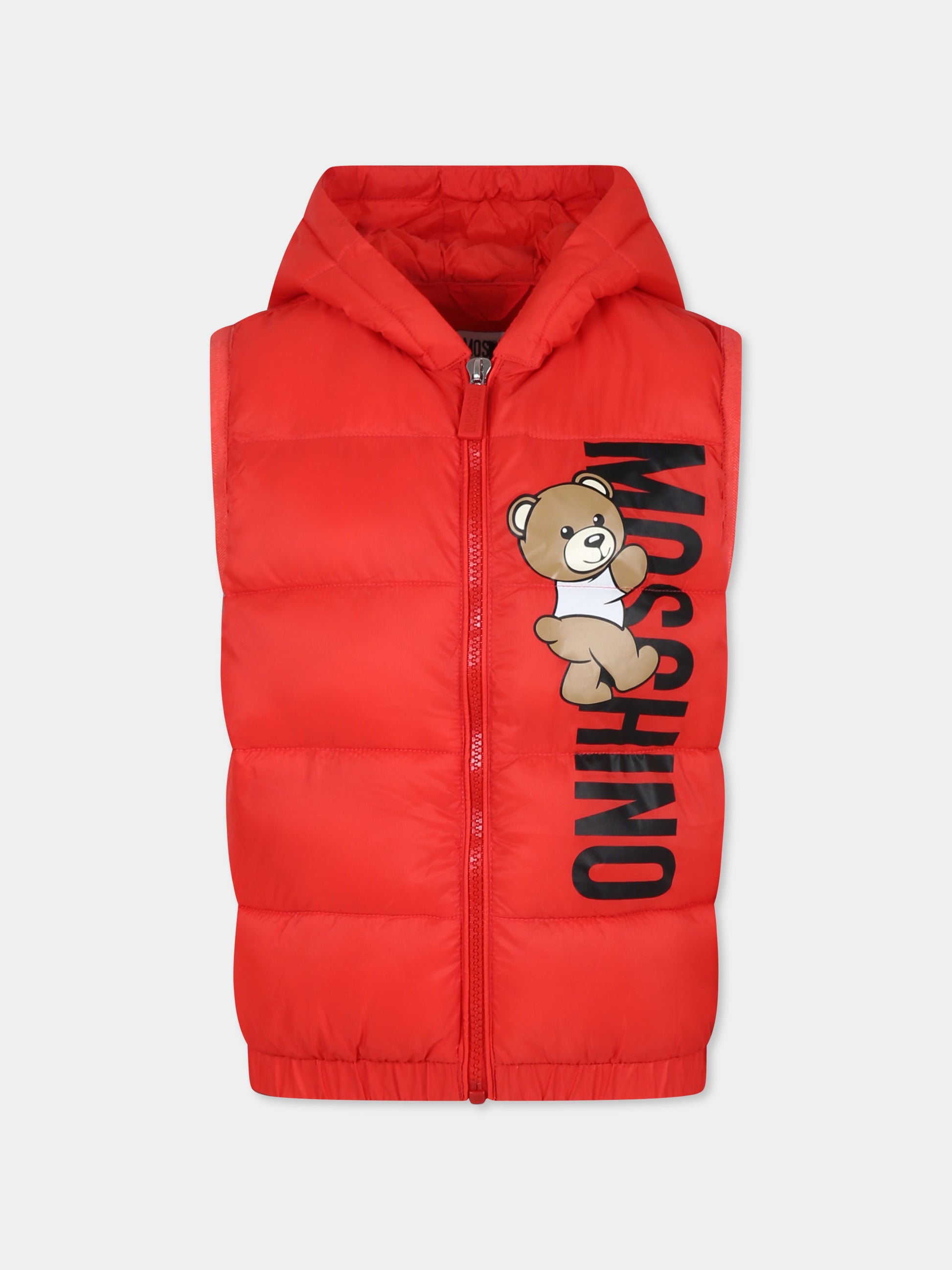 Gilet rosso per bambino con Teddy Bear,Moschino Kids,HUS04Q L3A69 50109