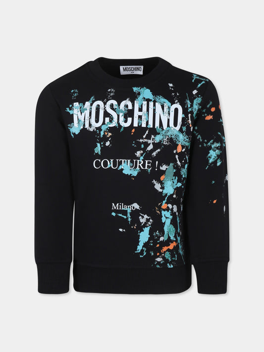 Felpa nera per bambino con logo,Moschino Kids,HYF05R LCA23 60100