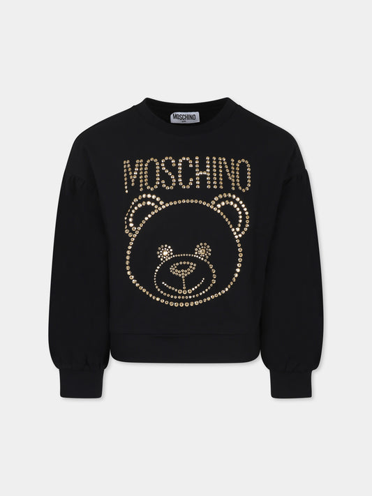 Felpa nera per bambina con Teddy Bear e borchie,Moschino Kids,HDF05R LDA11 60100