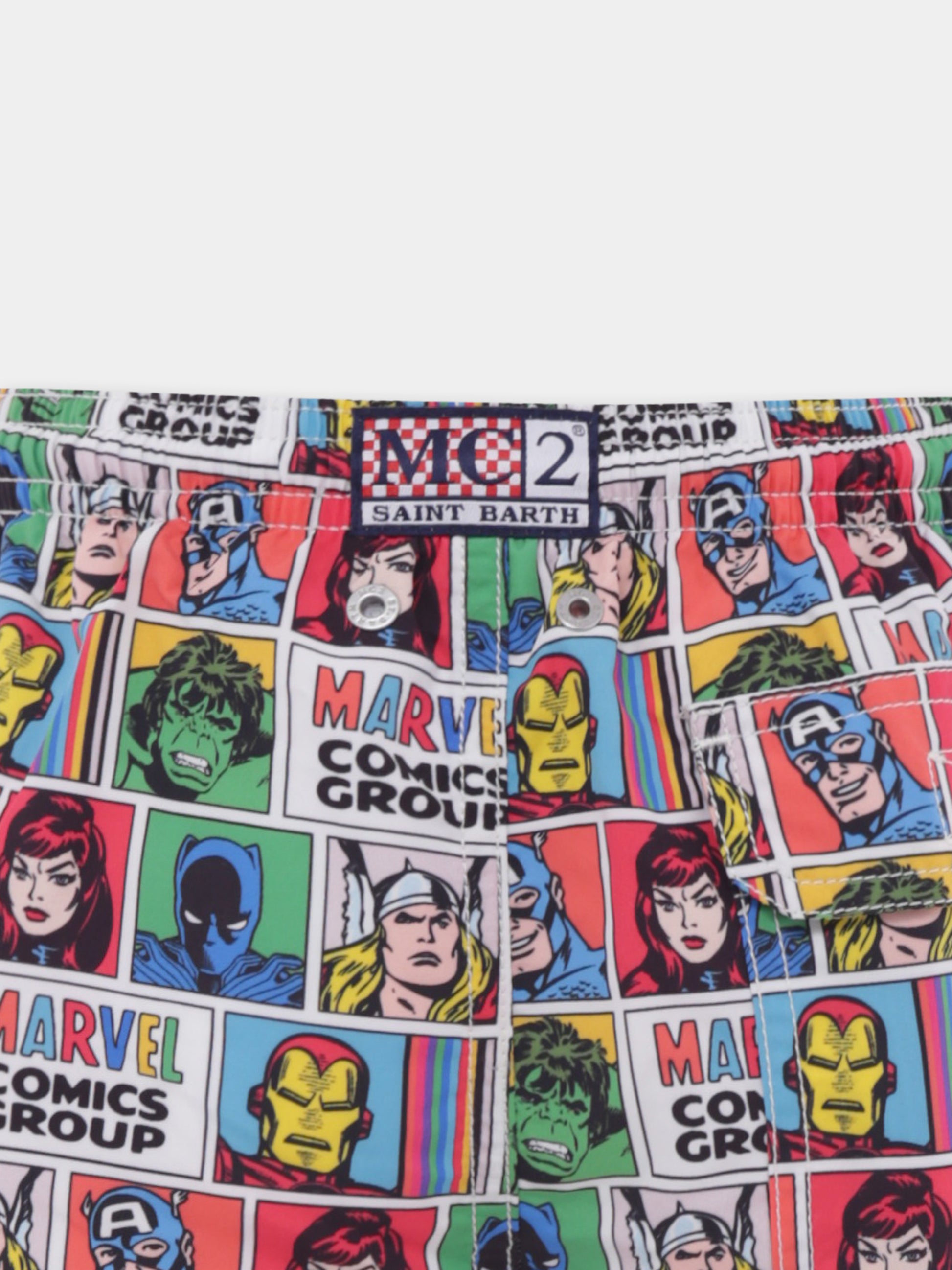 Boxer mare multicolor per bambino con stampa supereroi,Mc2 Saint Barth,JEA0001 03413H