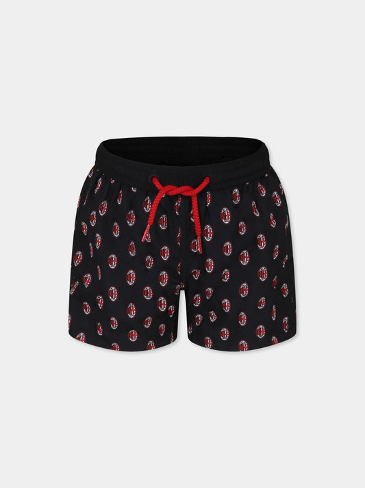 Short de bain noir pour garçon avec logo Milan
