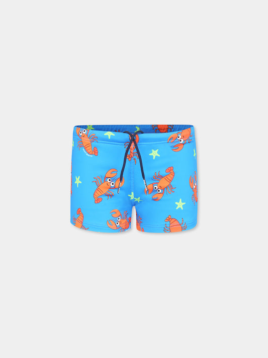 Light blue swim short for boy with lobster