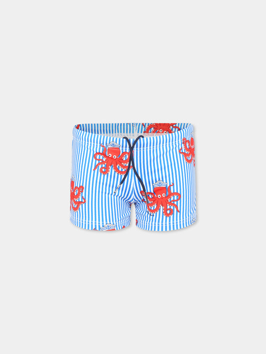 Short de bain bleu clair pour garçon avec pieuvre