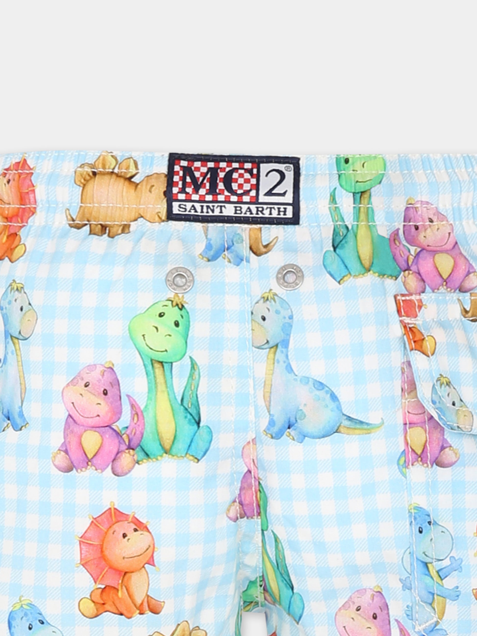 Boxer mare celeste per bambino con dinosauri all over,Mc2 Saint Barth,JOEL001 01237H