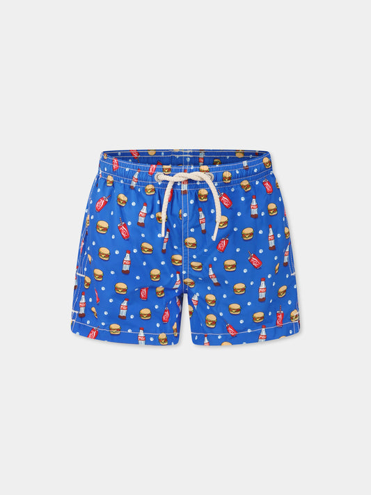 Boxer mare blu per bambino con hamburger e cola all over,Mc2 Saint Barth,JEA0004 03611H