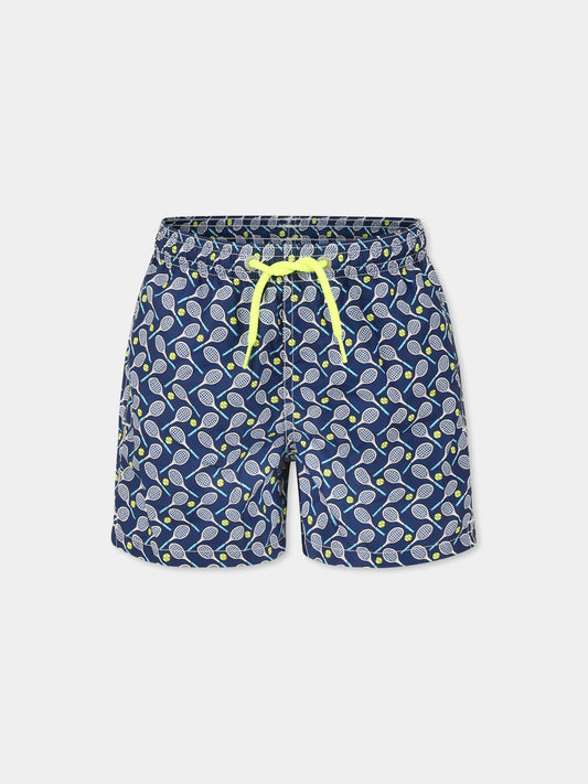 Boxer mare blu per bambino con racchetta da tennis all over,Mc2 Saint Barth,JEA0004 02126H