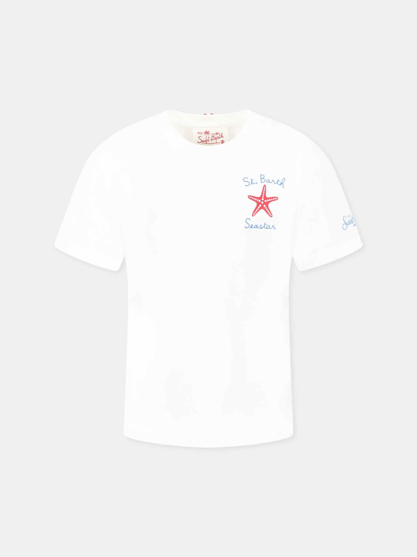 T-shirt bianca per bambino con stella marina e logo,Mc2 Saint Barth,POT0002 04720H