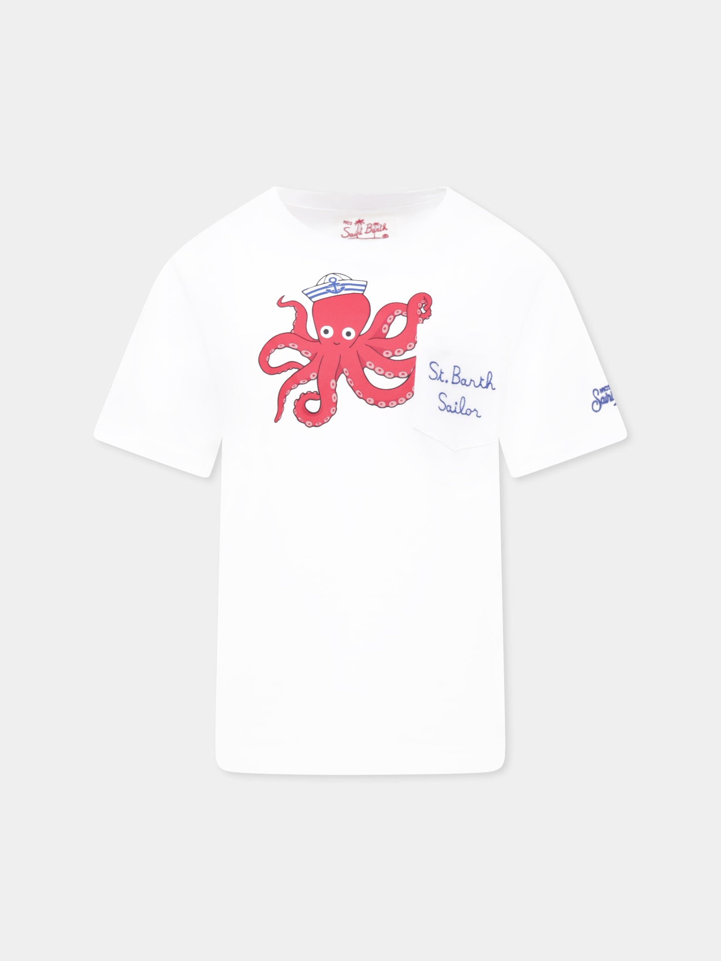 T-shirt blanc pour garçon avec poulpe