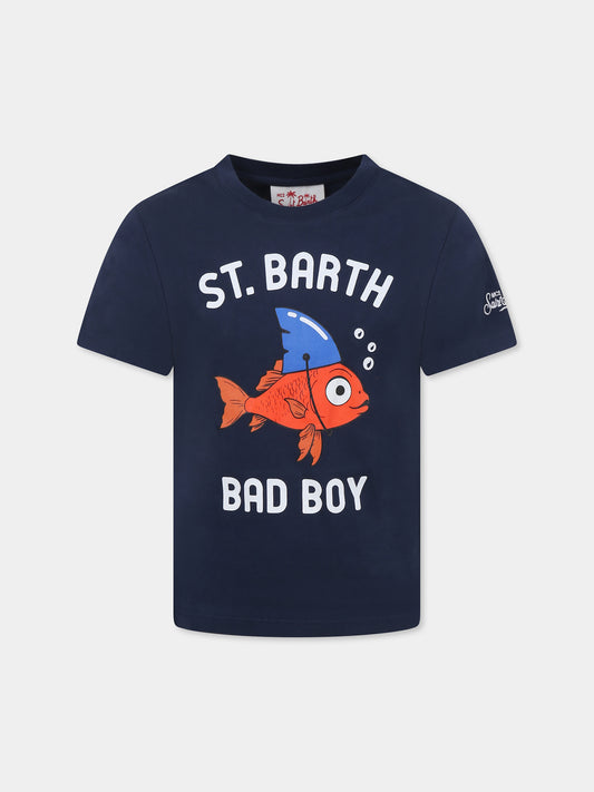 T-shirt bleu pour garçon avecpoisson rouge
