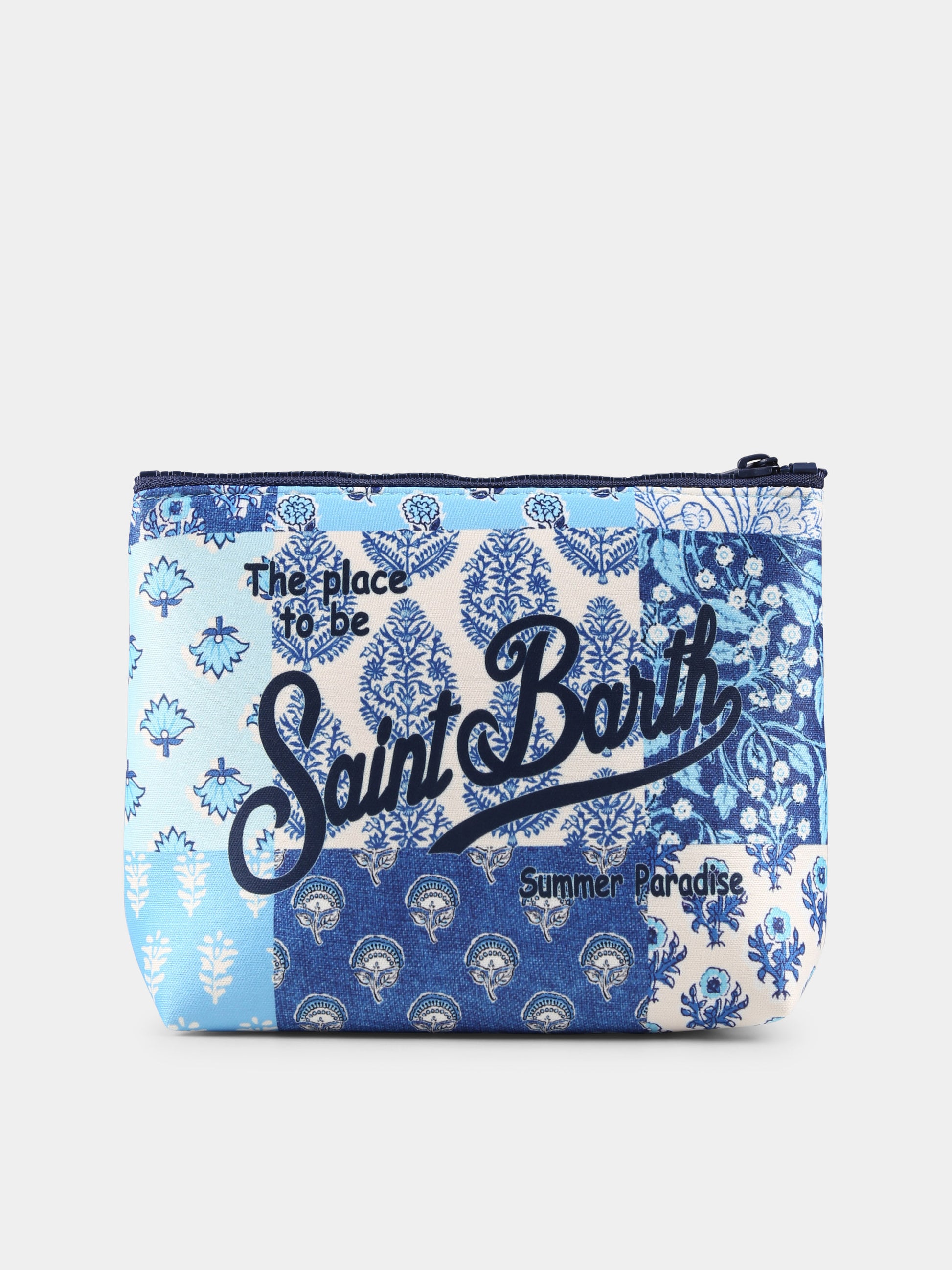 Pochette Aline celeste per bambina con logo e stampa floreale,Mc2 Saint Barth,ALIN001 01021H