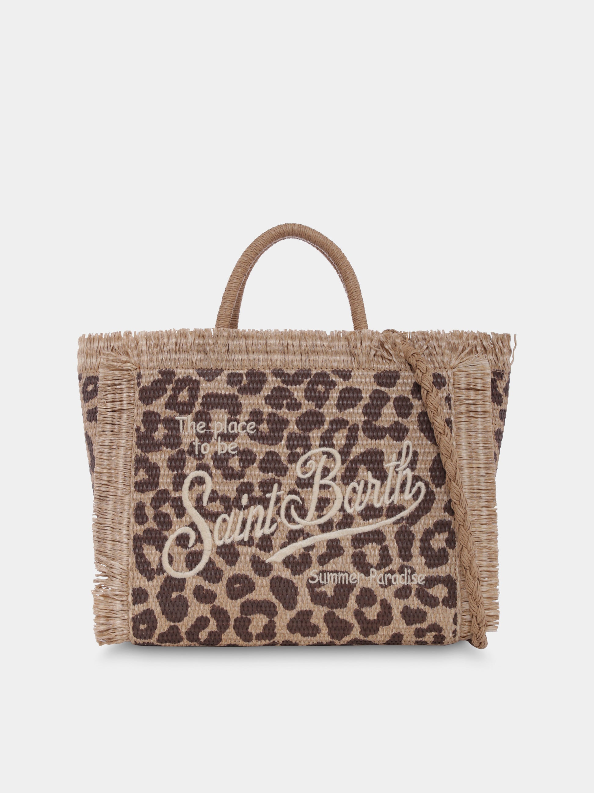Borsa mare Colette beige per bambina con stampa maculata e logo,Mc2 Saint Barth,COL0017 00176H