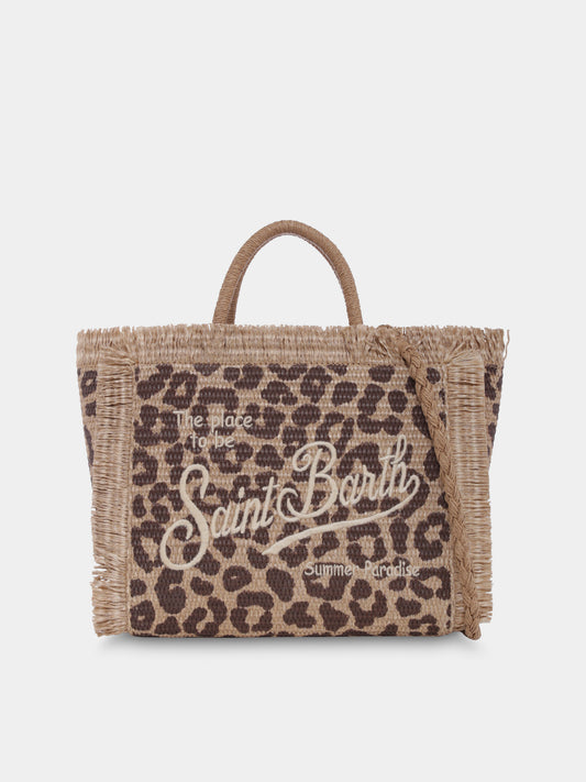 Borsa mare Colette beige per bambina con stampa maculata e logo,Mc2 Saint Barth,COL0017 00176H