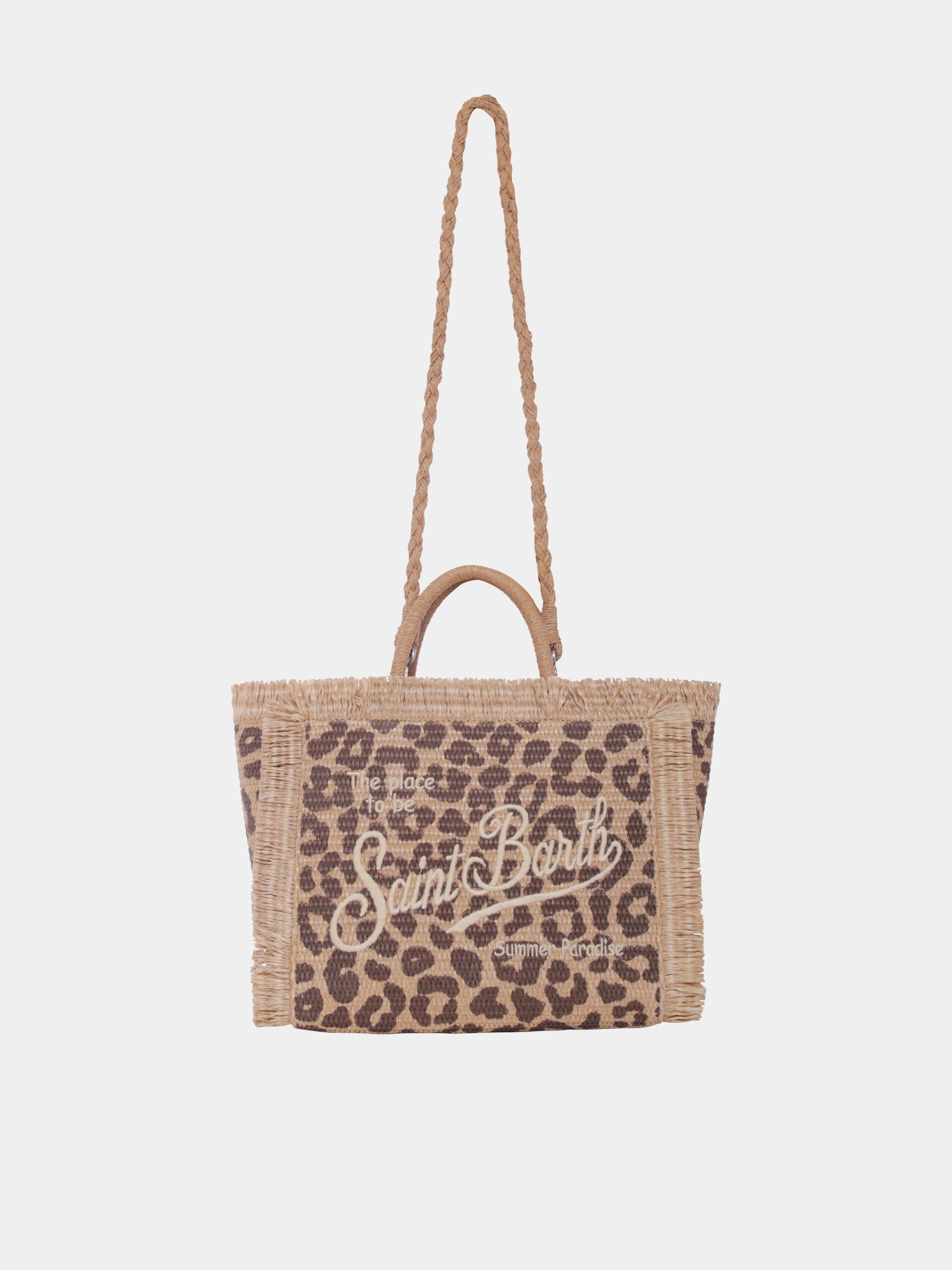 Borsa mare Colette beige per bambina con stampa maculata e logo,Mc2 Saint Barth,COL0017 00176H