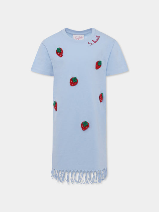 Vestito celeste per bambina con fragole,Mc2 Saint Barth,ABY0001 04521H