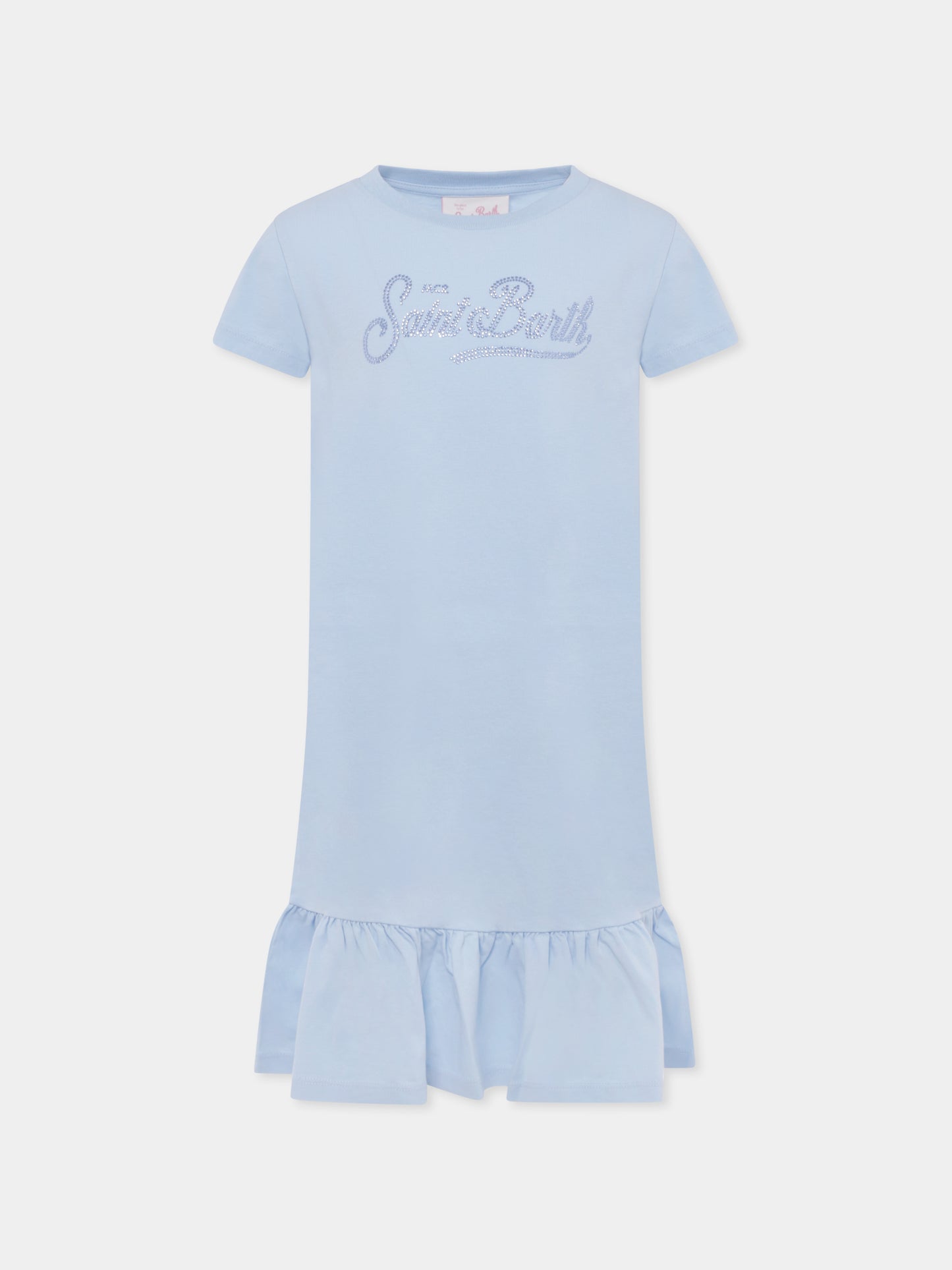 Vestito celeste per bambina con logo di strass,Mc2 Saint Barth,ABY0002 03346H
