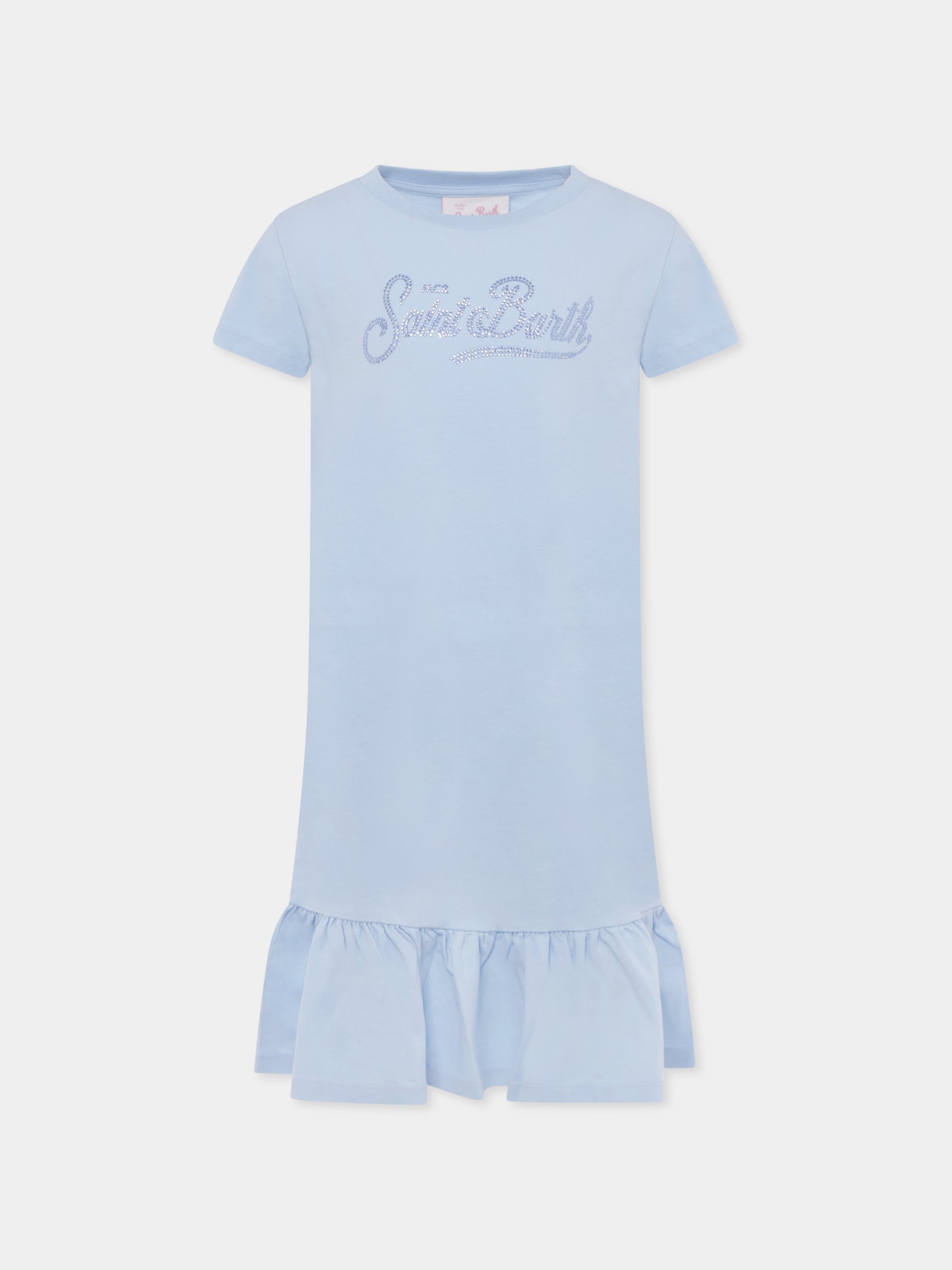 Vestito celeste per bambina con logo di strass,Mc2 Saint Barth,ABY0002 03346H