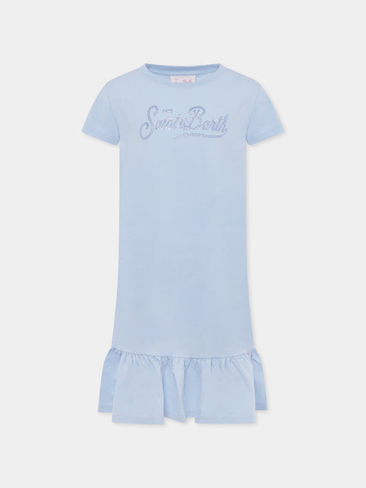 Vestito celeste per bambina con logo di strass,Mc2 Saint Barth,ABY0002 03346H