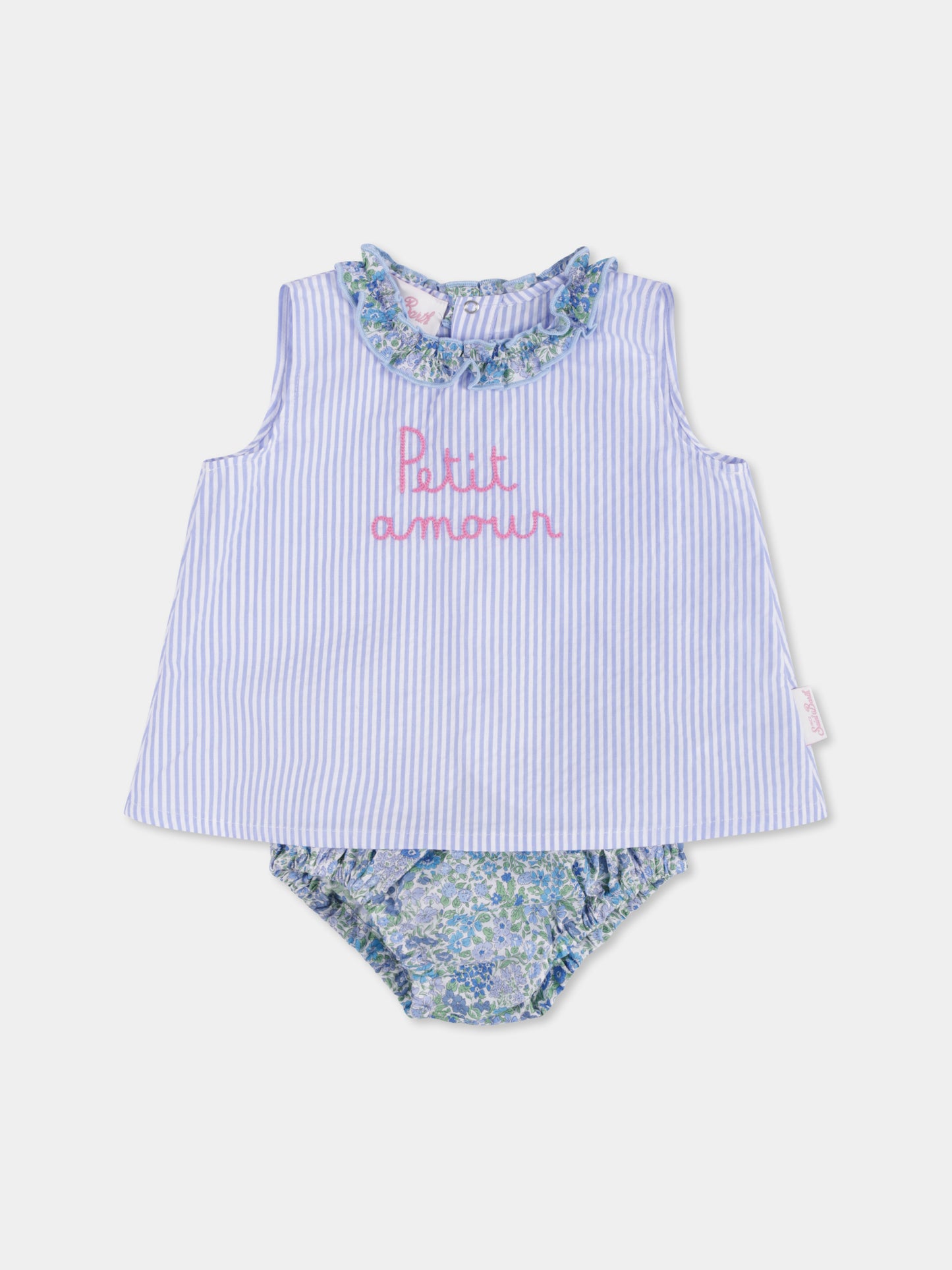 Ensemble bleu clair pour bébé fille avec écriture