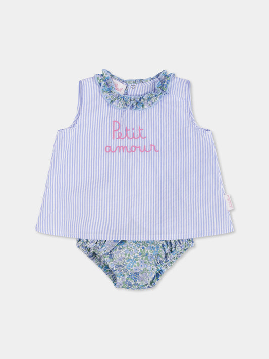 Ensemble bleu clair pour bébé fille avec écriture