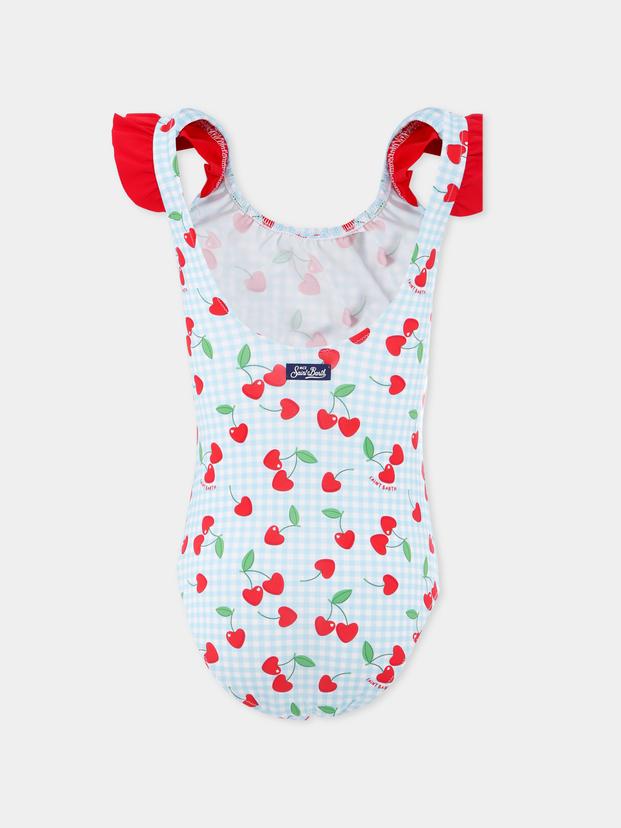 Costume intero celeste per bambina con ciliegie all over,Mc2 Saint Barth,TILD0001 01258H