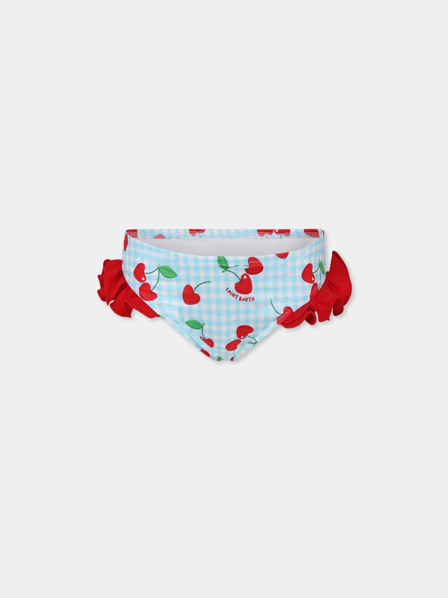 Slip de bain bleu clair pour fille avec cerises