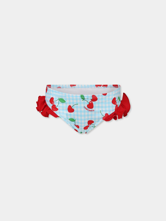 Slip de bain bleu clair pour fille avec cerises