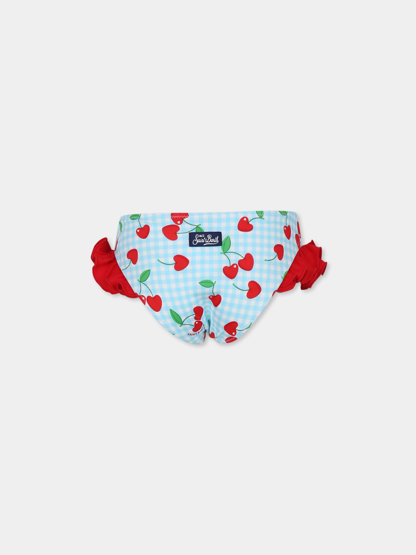 Slip de bain bleu clair pour fille avec cerises