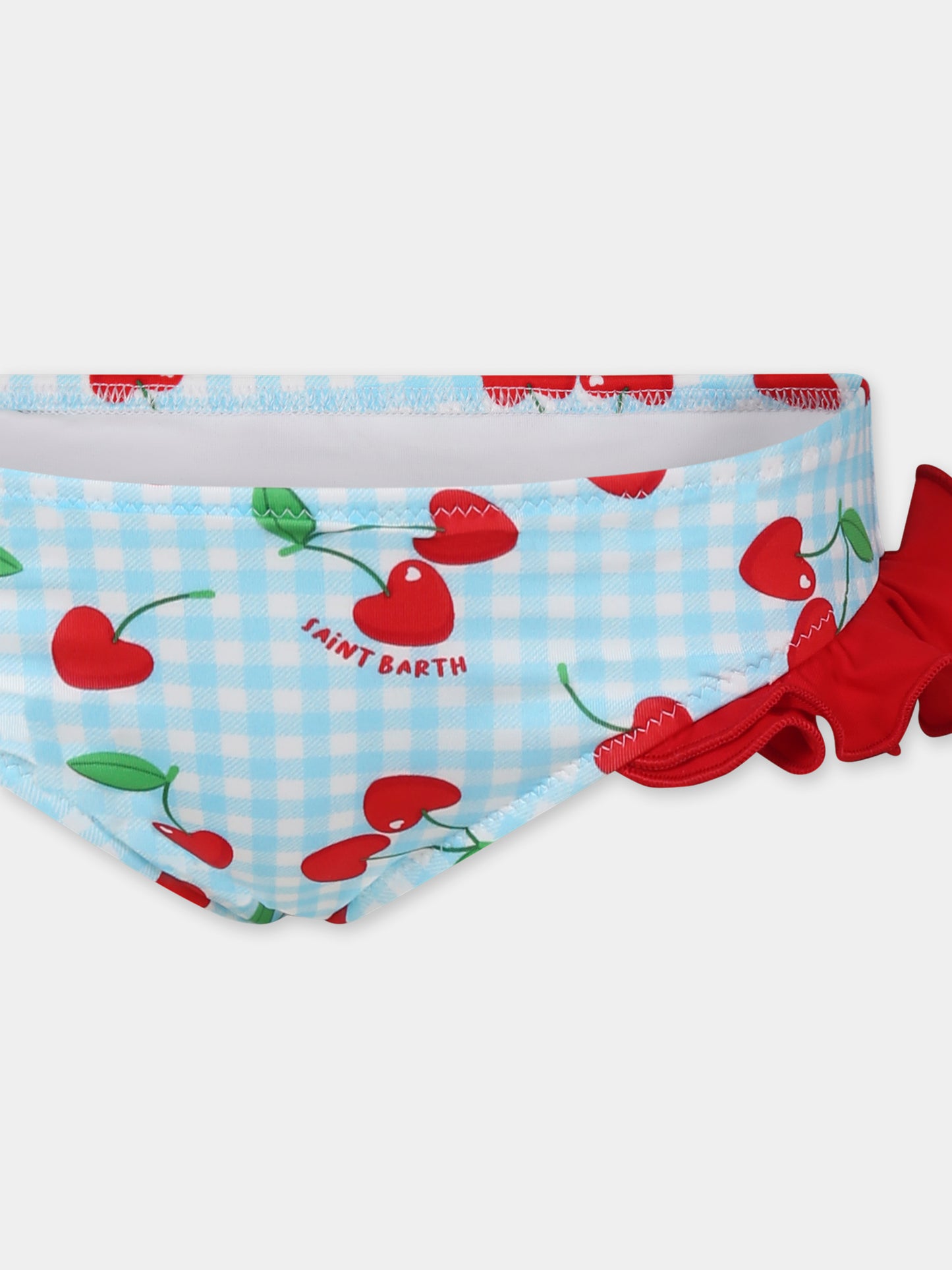 Slip de bain bleu clair pour fille avec cerises