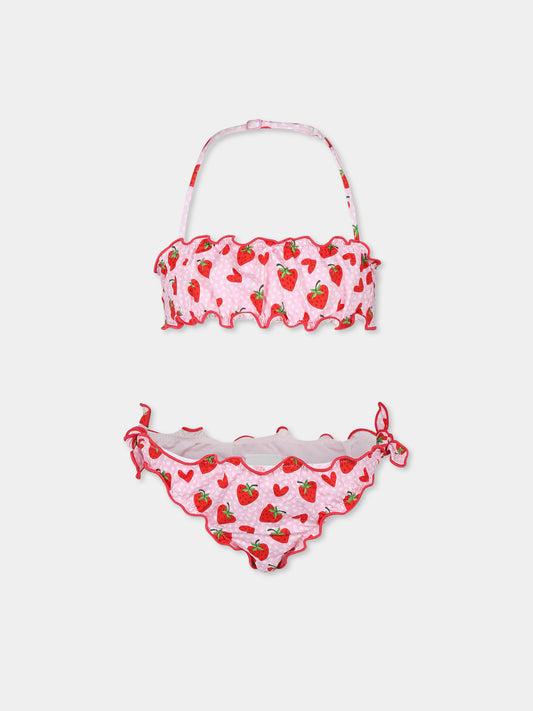 Bikini rose pour fille avec fraises