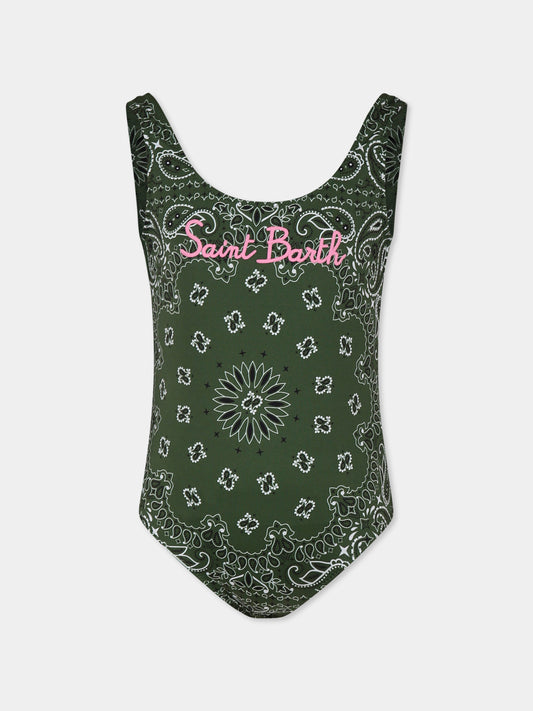 Maillot de bain vert pour fille avec imprimé bandana