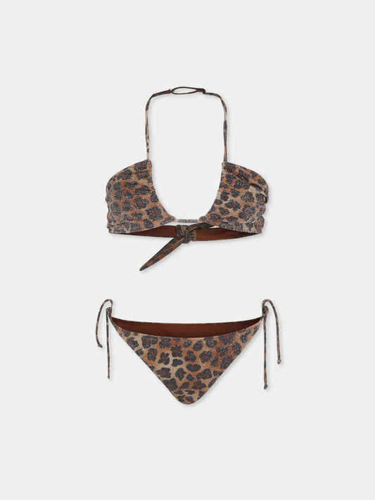 Bikini marrone per bambina con stampa animalier,Mc2 Saint Barth,ARY00002 01433H