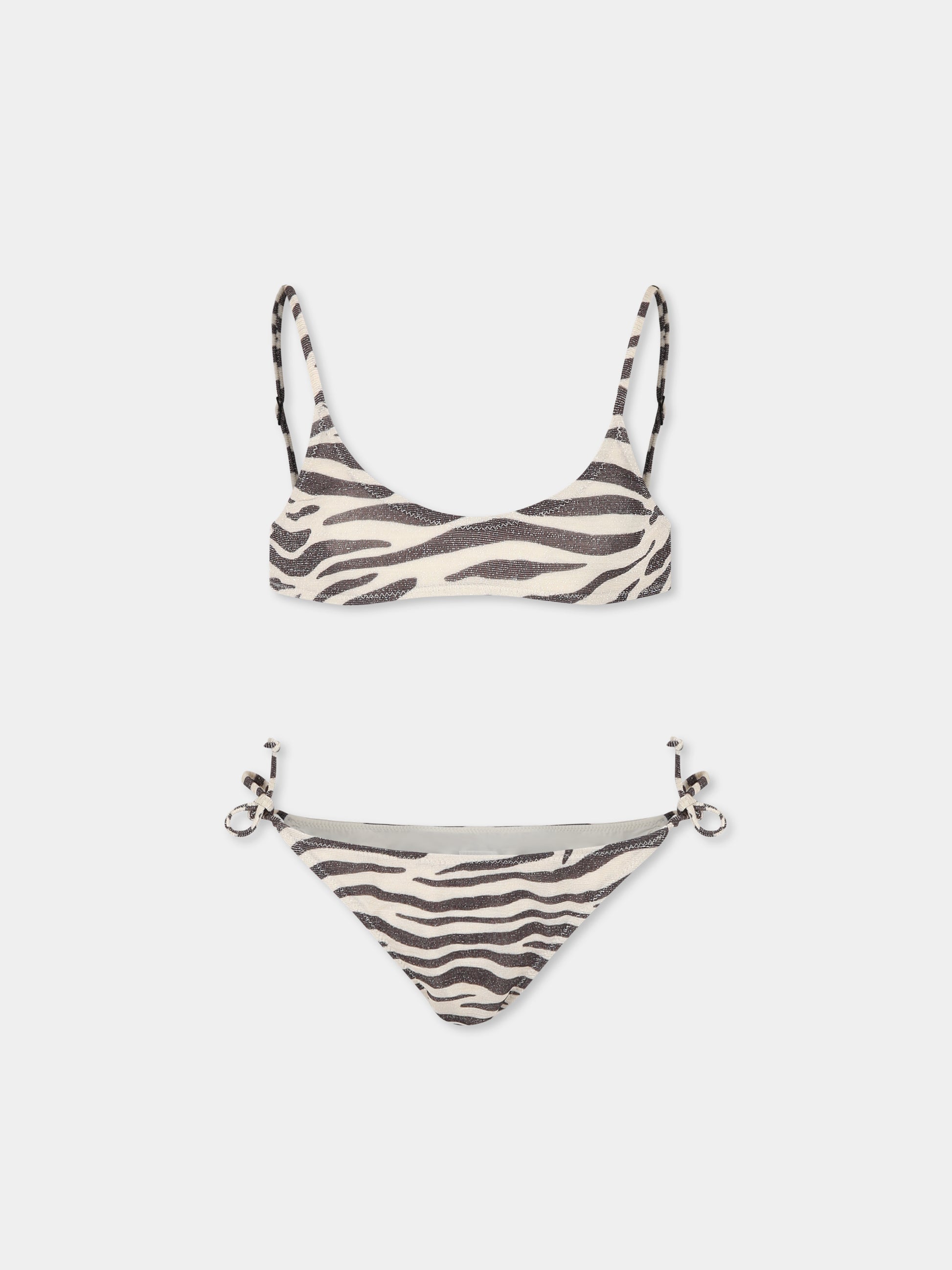 Bikini beige per bambina con stampa zebrata,Mc2 Saint Barth,PALO002 01444H