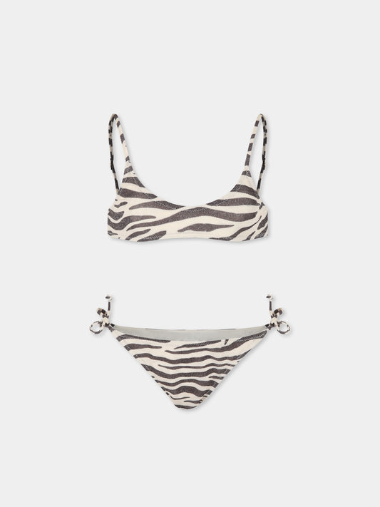 Bikini beige per bambina con stampa zebrata,Mc2 Saint Barth,PALO002 01444H