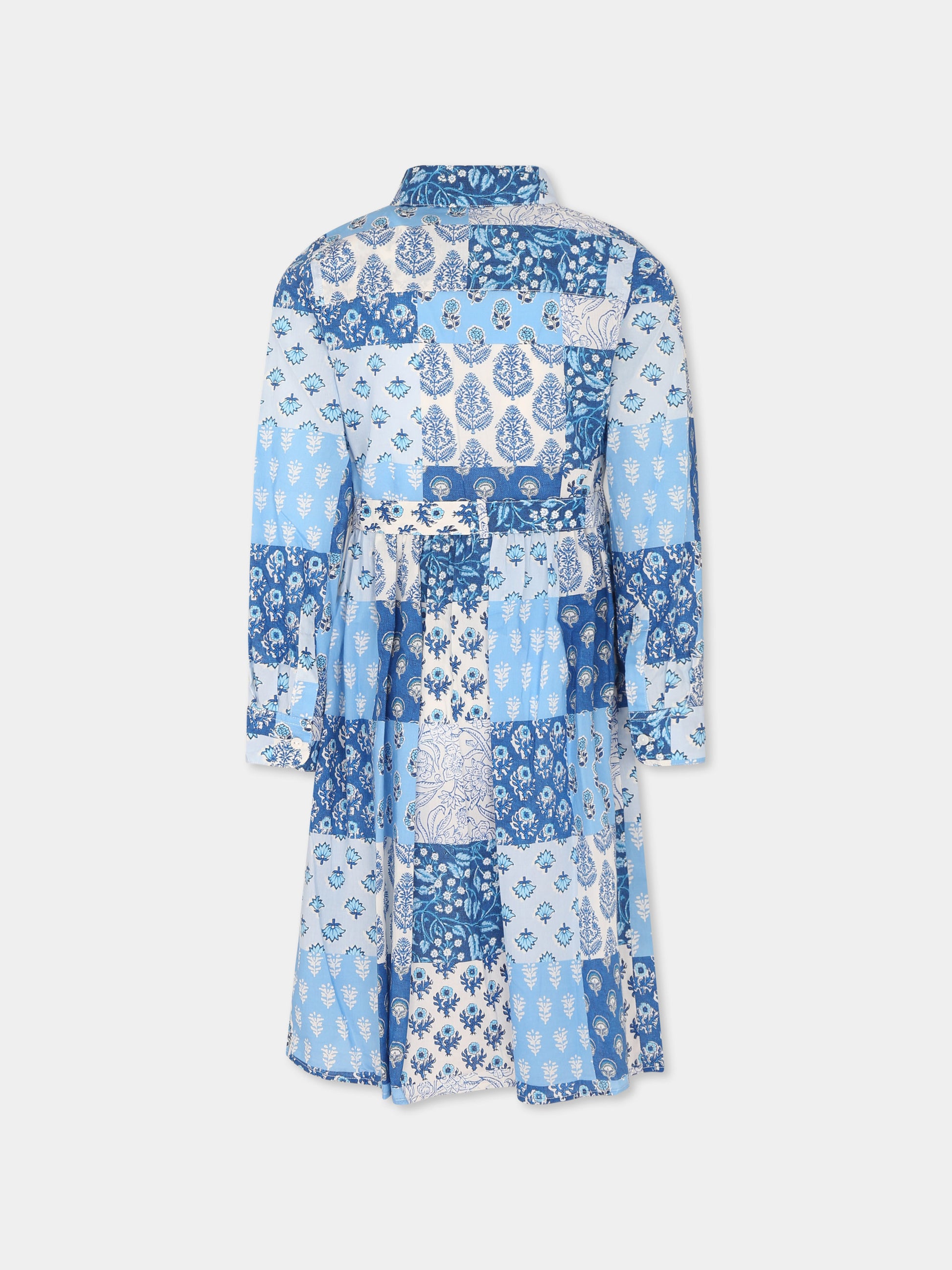 Vestito celeste per bambina con stampa patchwork floreale,Mc2 Saint Barth,PIH0001 00380H