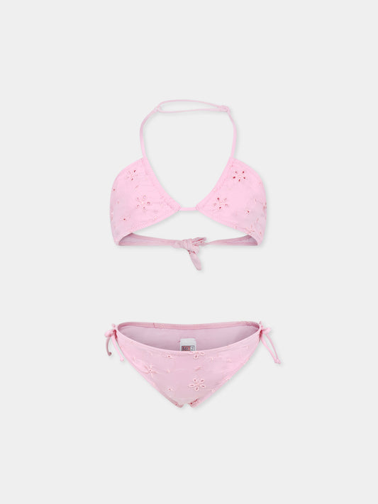 Bikini rose pour fille avec fleurs